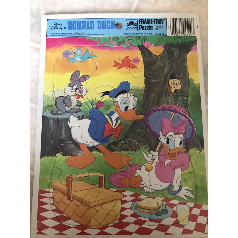 Vintage Golden Walt Disney Puzzle Frame Tray Donald And Daisy Duck 12 Piece